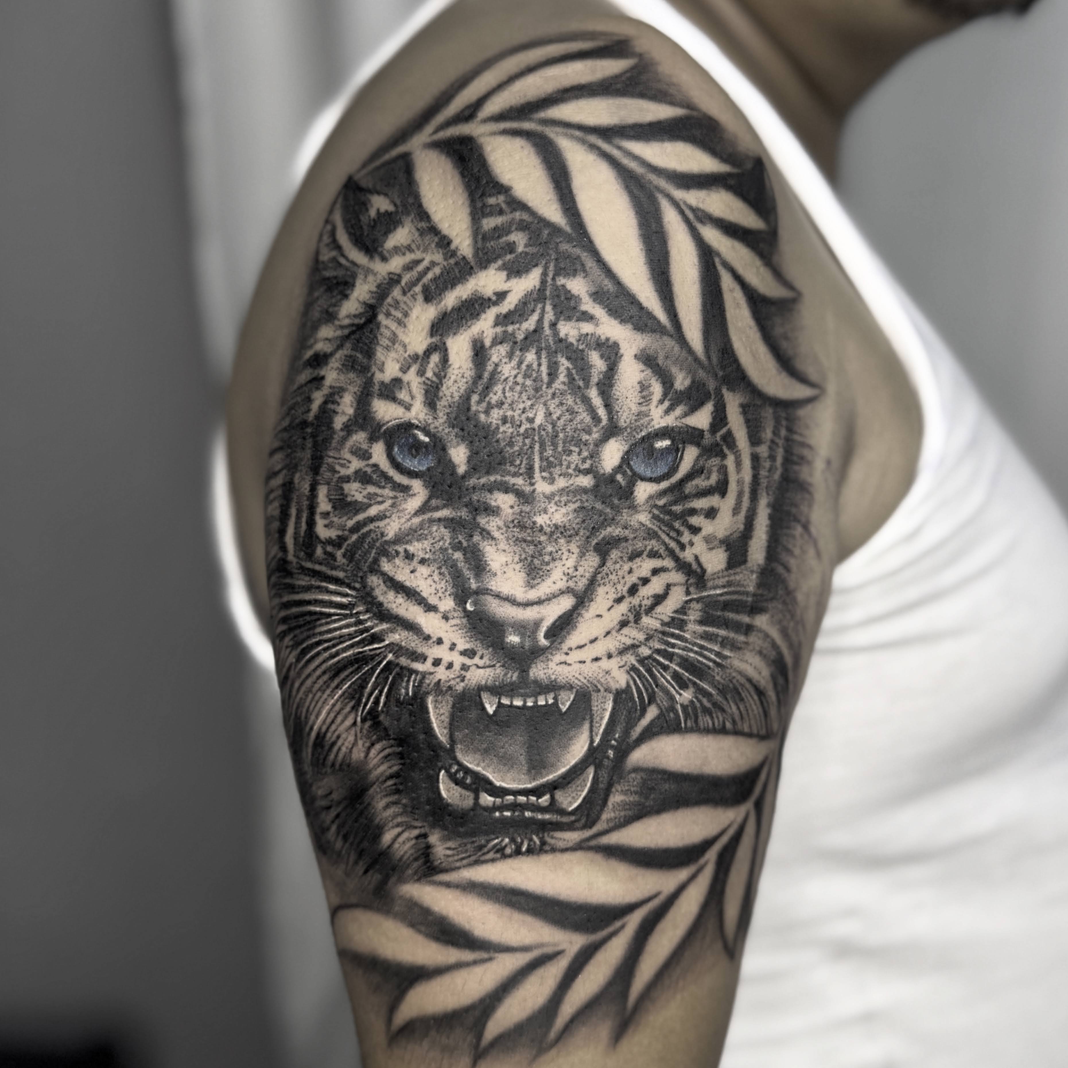 Tiger Arm Tattoo design by Diya Tattoo Artist Kathmandu Nepal